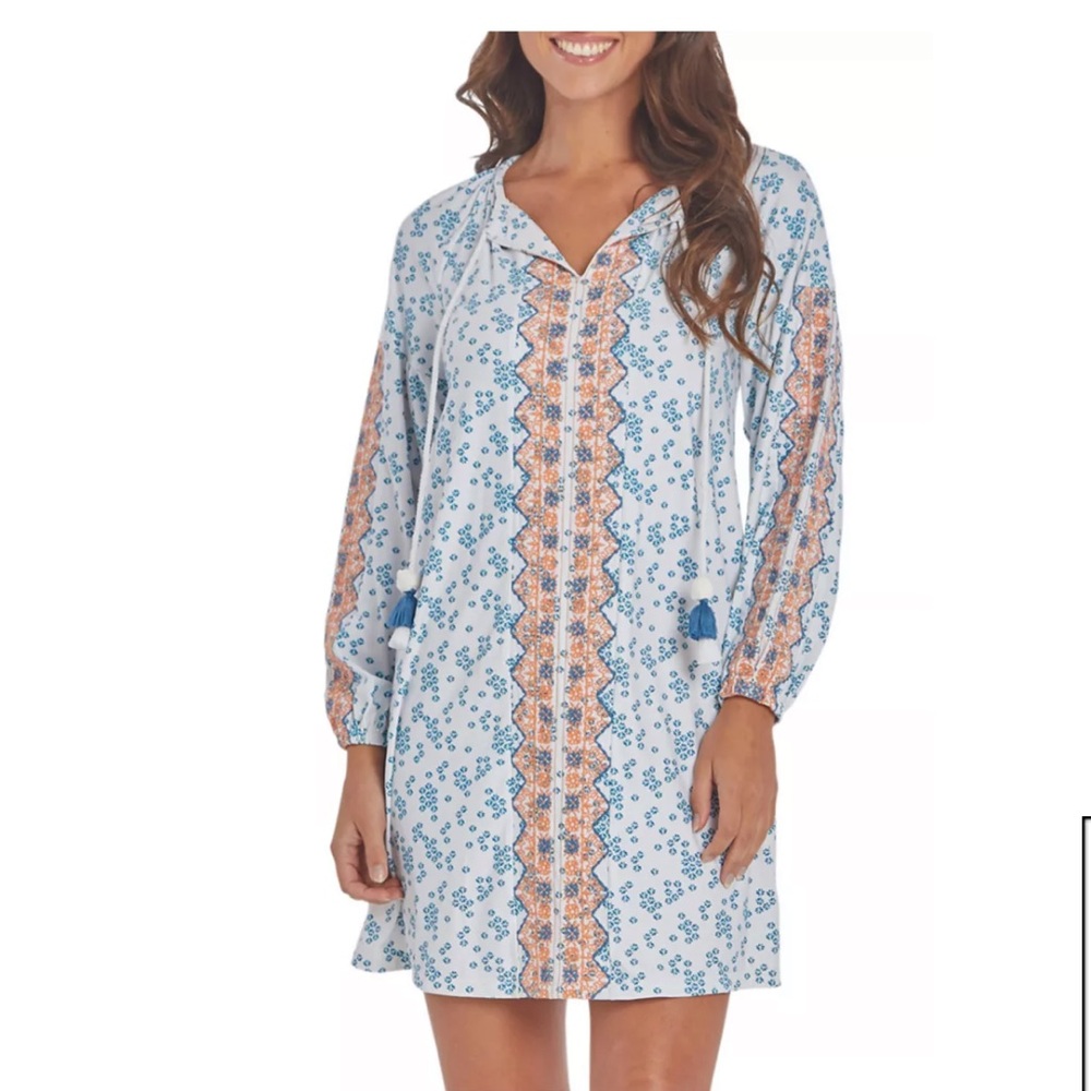 Cabana Life Sag Harbor Tassel Swim Cover Up Long Sleeves Size L
